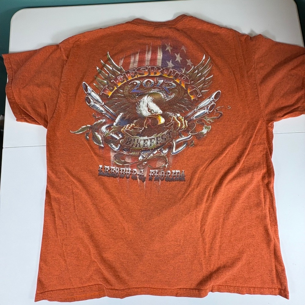 Leesburg Bikefest 2012 Biker T Shirt Mens XL Orange Motorcycle‎ Rally